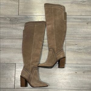 VINCE CAMUTO Madolee Taupe Suede Knee-High Boots